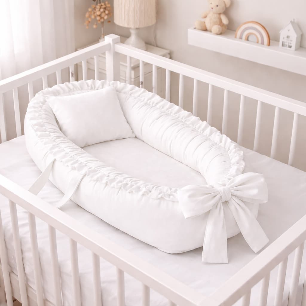 Ninho Redutor de Berço Bebe Menina Menino Grande com Travesseiro Anatômico Enxoval Branco