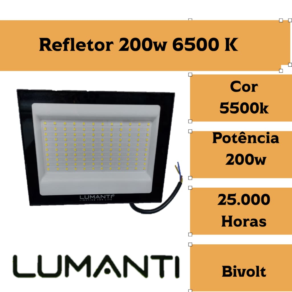 Refletor LED 200W 5500K Bivolt Preto – Lumanti | 16.000 Lúmens | IP66