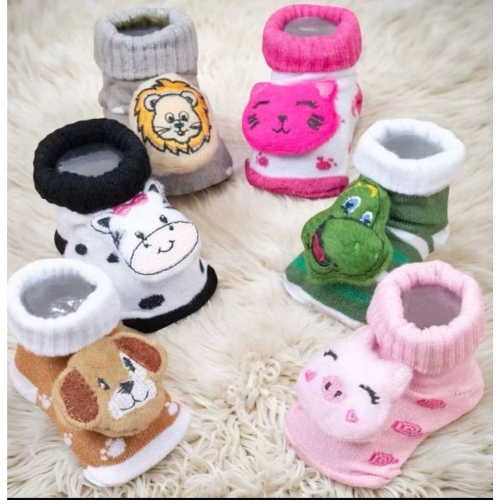 Kit 3 Pares de Meias Infantil de Ursinhos 3D para Bebe, Enxoval, Maternidade, Recém nascido