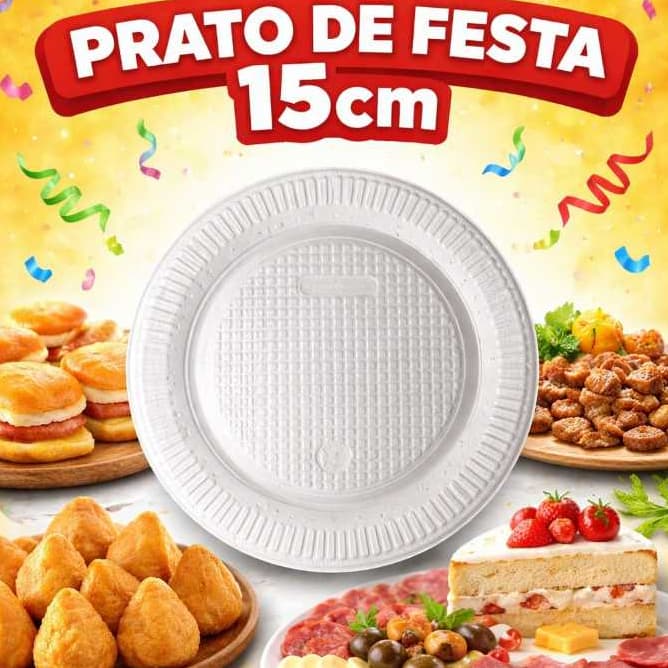 Prato Descartável 15cm Branco para Bolo Festas Embalagem com 10 unidades
