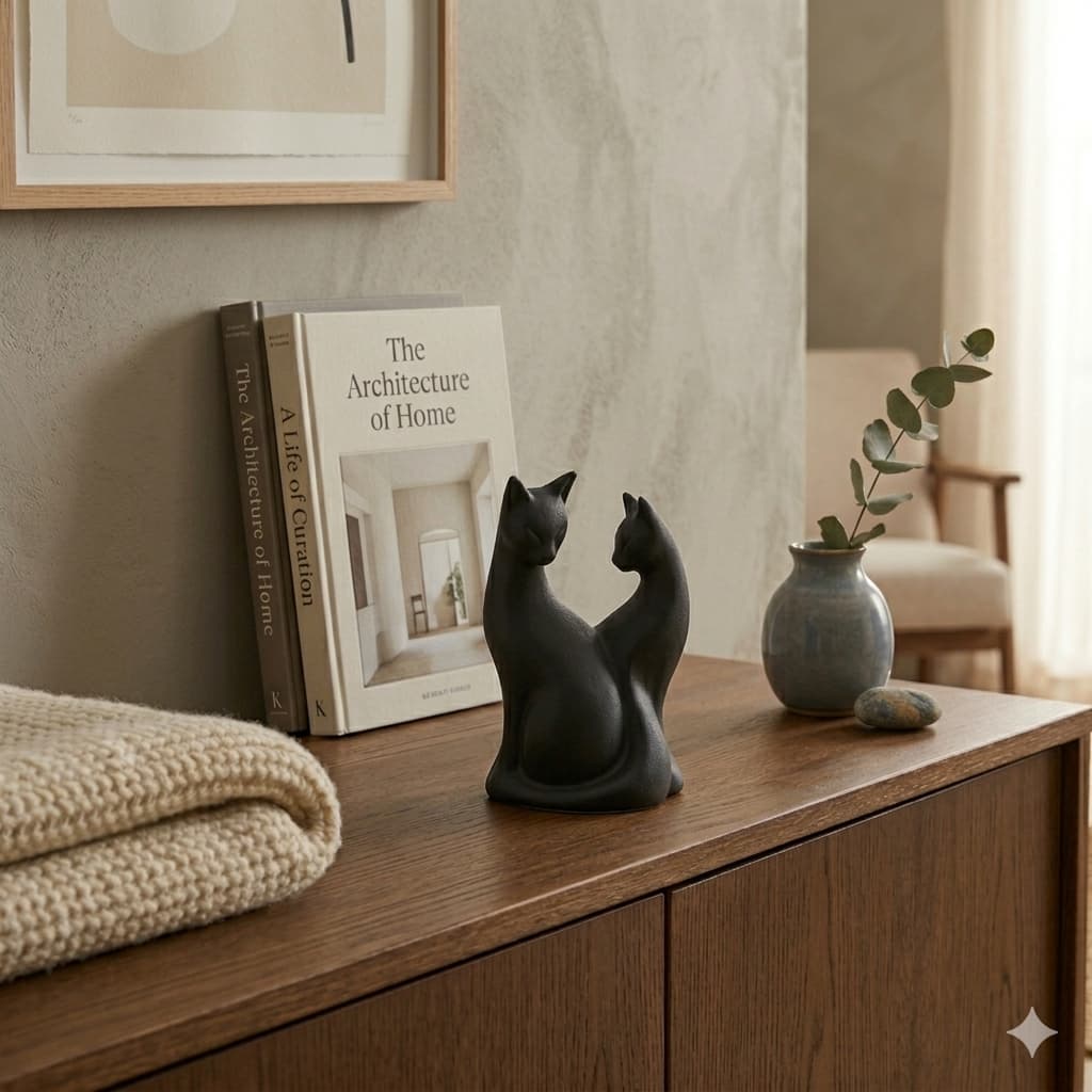 Estatueta Gatos Apaixonados Decoração Minimalista Presente Criativo