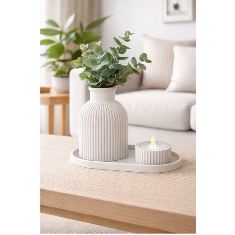 Kit Decorativo de Vaso, Bandeja, Porta Objetos Com Vela LED - Elegante, Moderno e Perfeito para Casa, Vários Cores