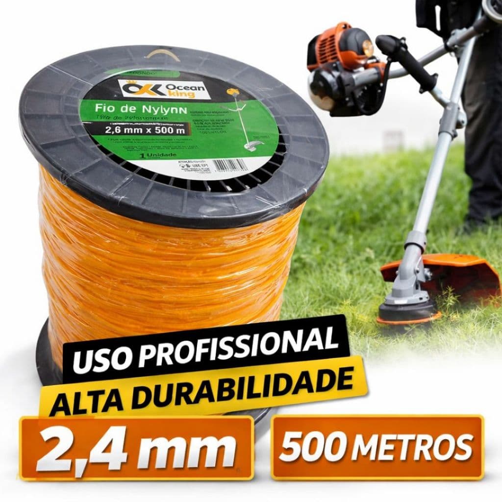 Fio Nylon Roçadeira 2.4mm 500m Profissional Alta Resistência Uso Intenso Redondo