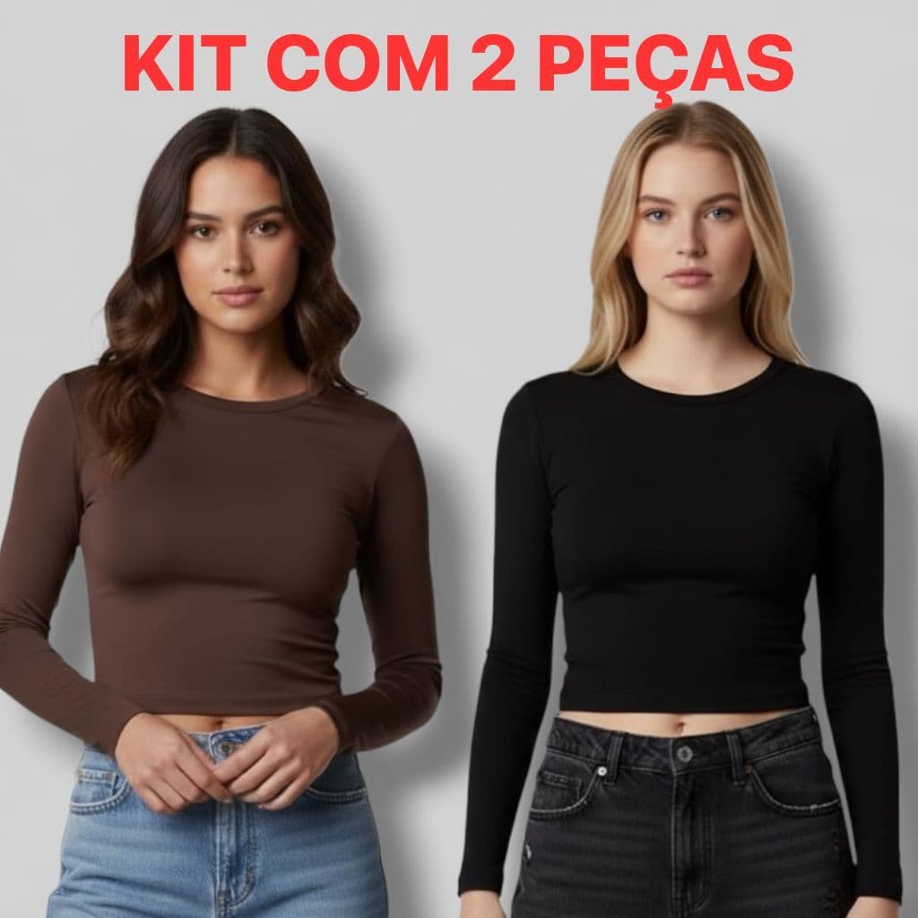 Kit Blusa Feminina em Suplex | Blusa Manga Longa Feminina | Blusinha Manga Comprida Feminina