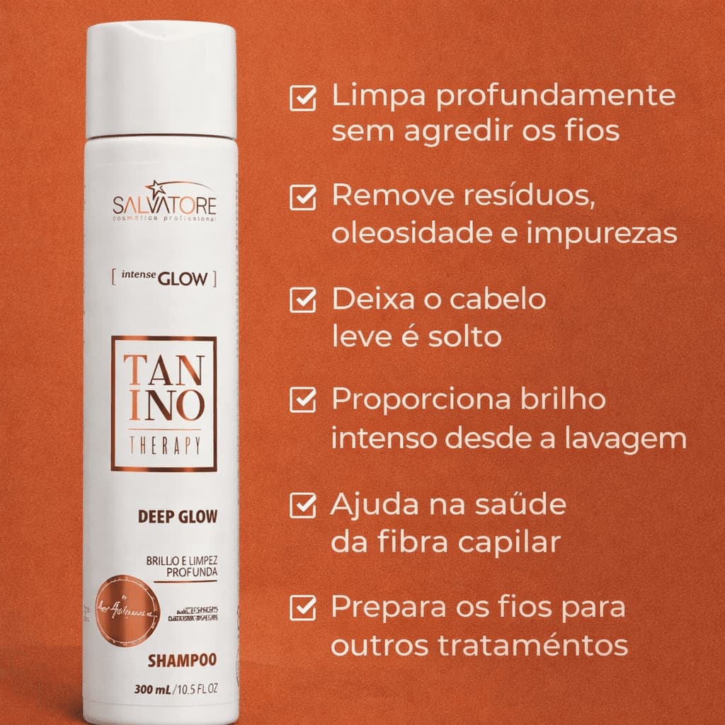 Shampoo Salvatore Tanino Therapy Deep Glow 300ml Limpeza Profunda Brilho Remove Oleosidade Resíduos