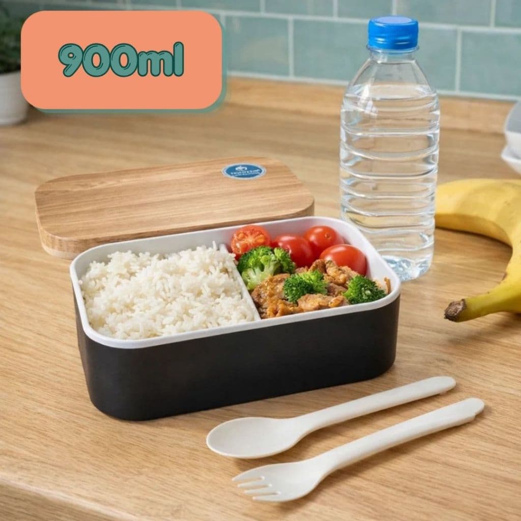 Kit Marmiteira Comida Lancheira 900ml Talher Preta Branca Hermetica Microondas Trabalho Fit Marmita