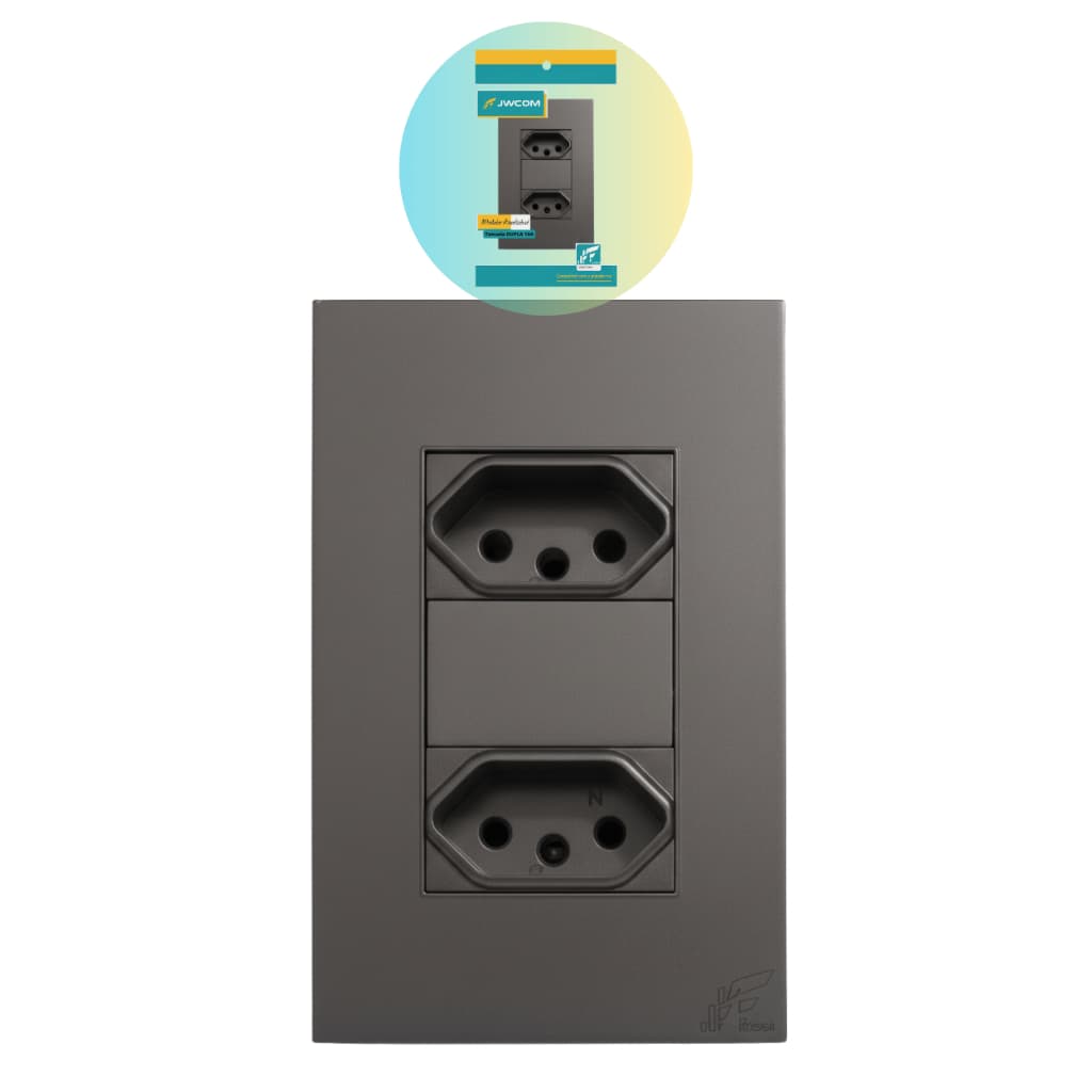 Tomada Dupla 10a 2p+t Placa 4x2 Modular Cinza