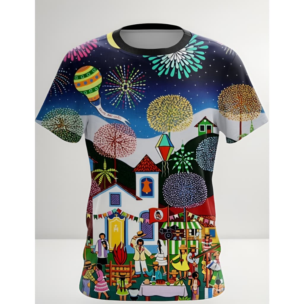 Camiseta Festa Junina Dry-Fit Festa Junina Pintura Popular Brasileira