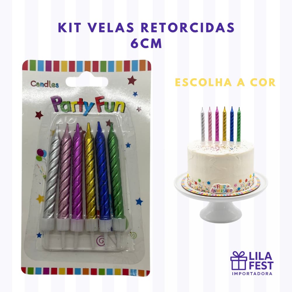 Kit Velas Retorcidas 6cm 6/12/30/60Unid Festa Aniversário Bolo Parabéns Decor Dourada Colorida