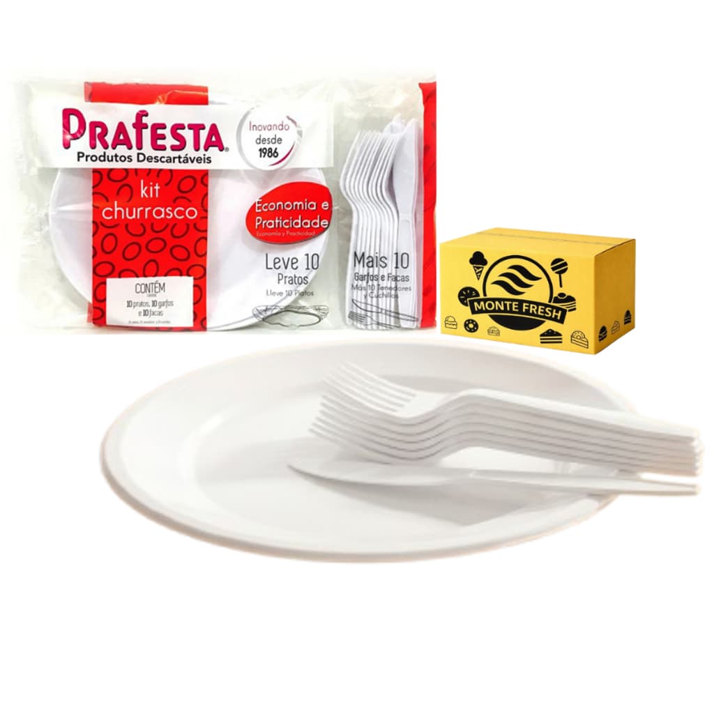 Churrasco kit 30 Pratos Garfo e Faca Plastico Descartavel Restistente Embalagem Economica Festas Aniversarios Prafesta