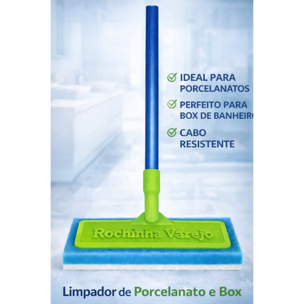 Lava Porcelanato com Cabo Rodo Esfregão Limpa Vidro Box e Piso para Cozinha Faxina e Limpeza