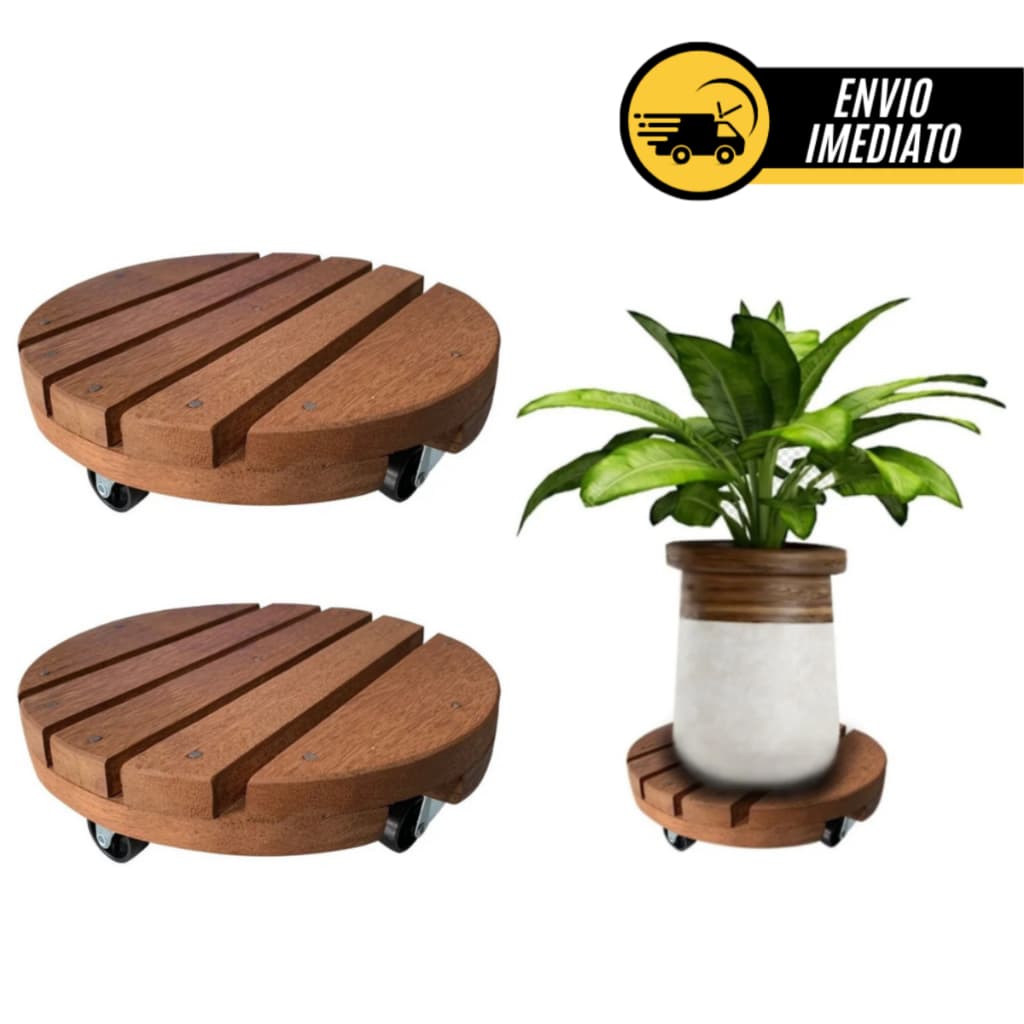 Kit 02 Suporte Botijão De Gás Vaso De Planta Com Rodinha Redondo Até 80kg De Madeira 20cm 25cm 30cm