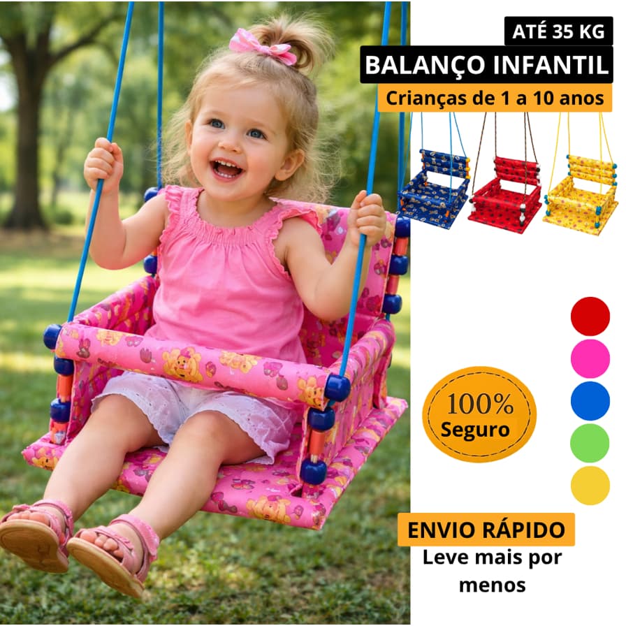 Cadeirinha Infantil de Balanço em Madeira para Crianças Até 35kg