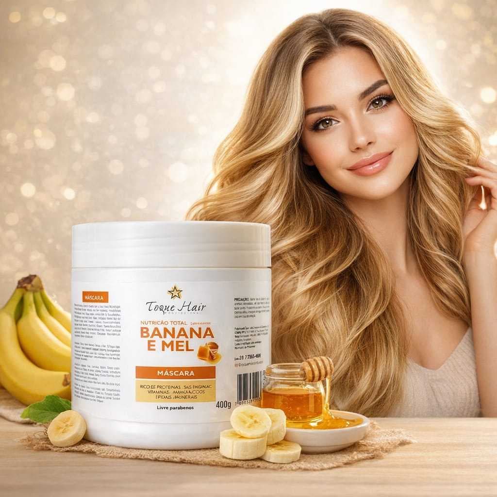 Máscara de hidratação para cabelo banana e mel 500g hidratação intensa e brilho