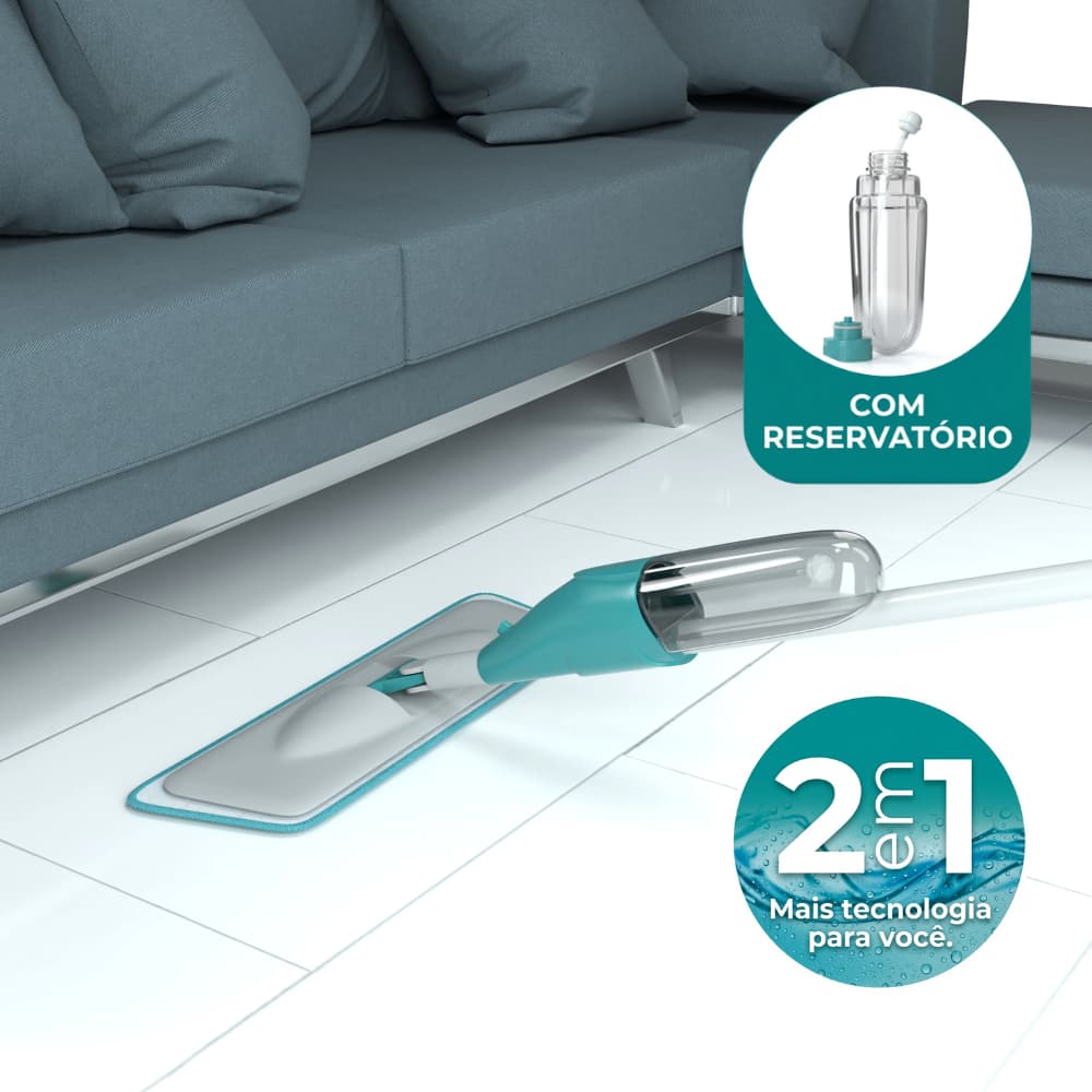 Mop Spray 2 em 1 Flash Limp Limpeza Refil Microfibra Lava Seca Piso Reservatório Cabo MOP6064