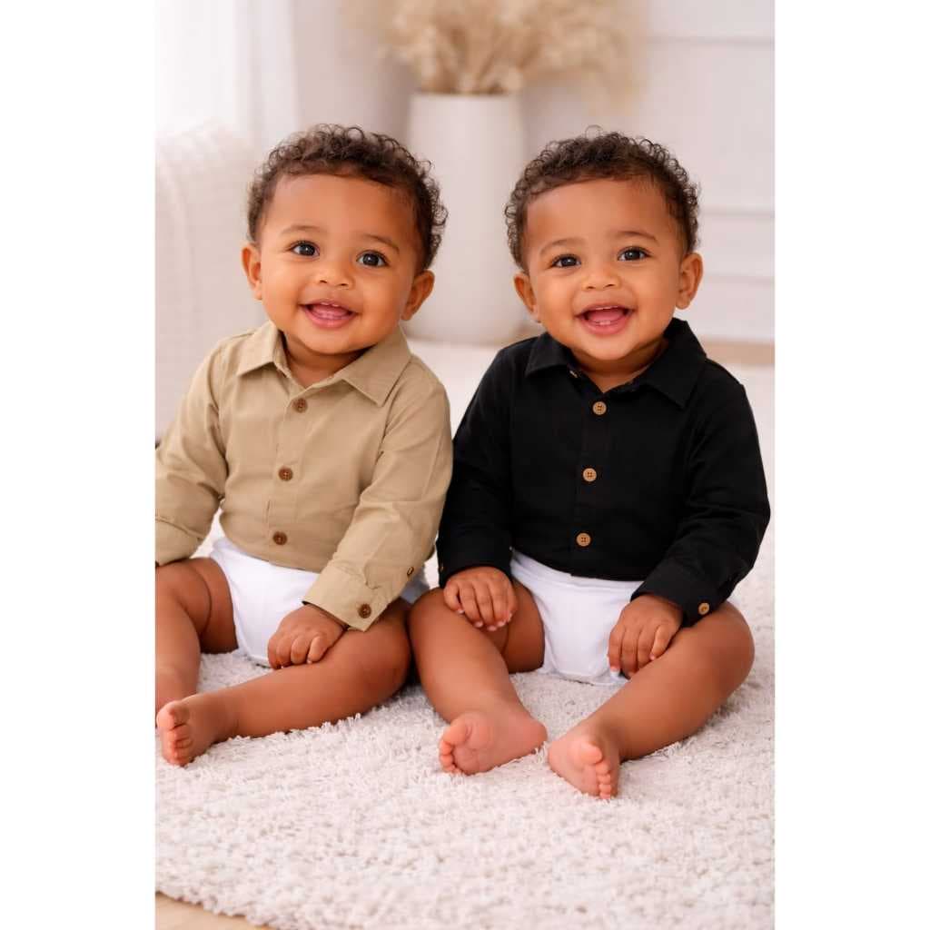 Kit 2 Bodys Sociais Bebê | Conjunto Camisa Social Infantil Menino Mesversário Ensaio Fotográfico