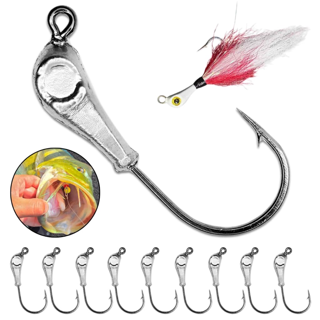 Jig Head Anzol Pesca Kit 10un Atado Banana Jig de Pena Xuxinha Peninha Tucunaré Isca Artificial
