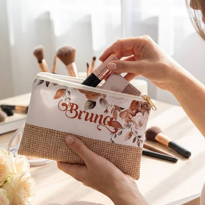 Kit 5 Necessaire Personalizada com Nome Bolsa Organizadora Maquiagem Viagem