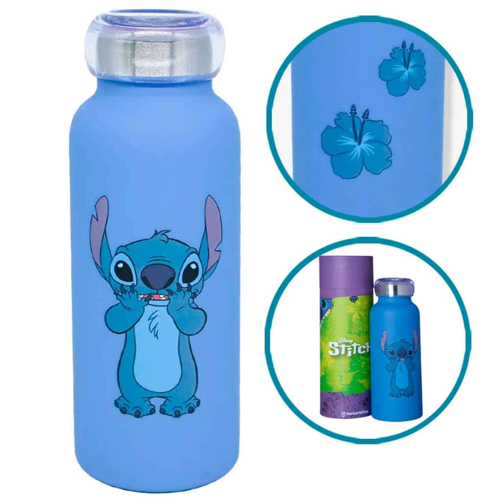 Garrafa Termica Lilo Stitch 500ml com Tampa Rosca Infantil Escolar Portatil