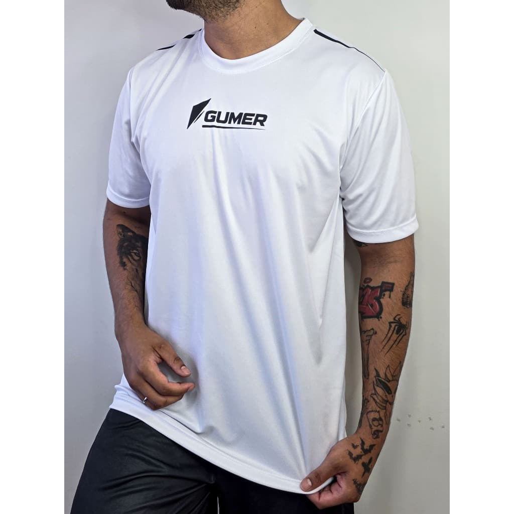 Camiseta Dry Fit Masculina Cor branca Confortável Respirável Academia Dia a Dia Gumer