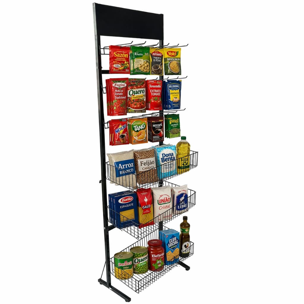 Display Expositor Desmontável Com 3 Gancheiras E 3 Cestos