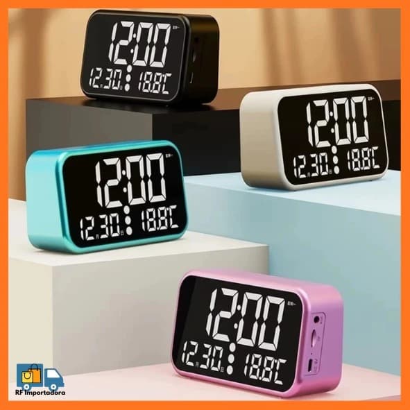 Relógio Digital Bluetooth AL-8385 com Visor LED Grande e Fácil de Visualiza