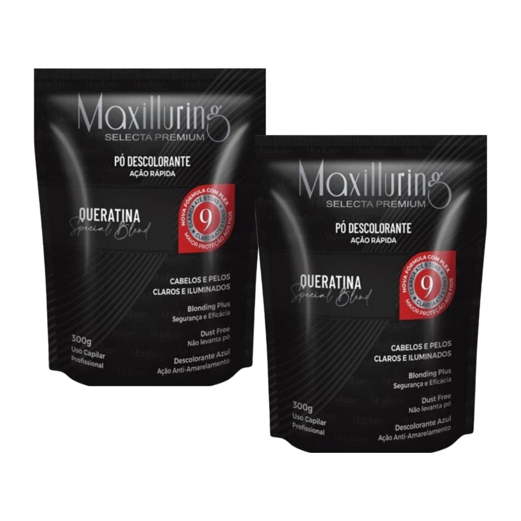 Kit 2 Pó Descolorante Pouch Queratina Ação Rápida Maxilluring 300g