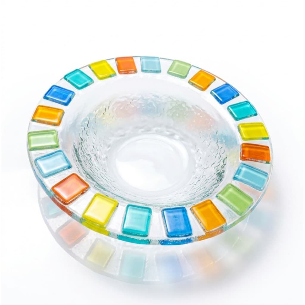 Cumbuca Bowl de Vidro Colorido Mosaico Decorglass 19,5cm Petisqueira Decorativa Servir Frutas