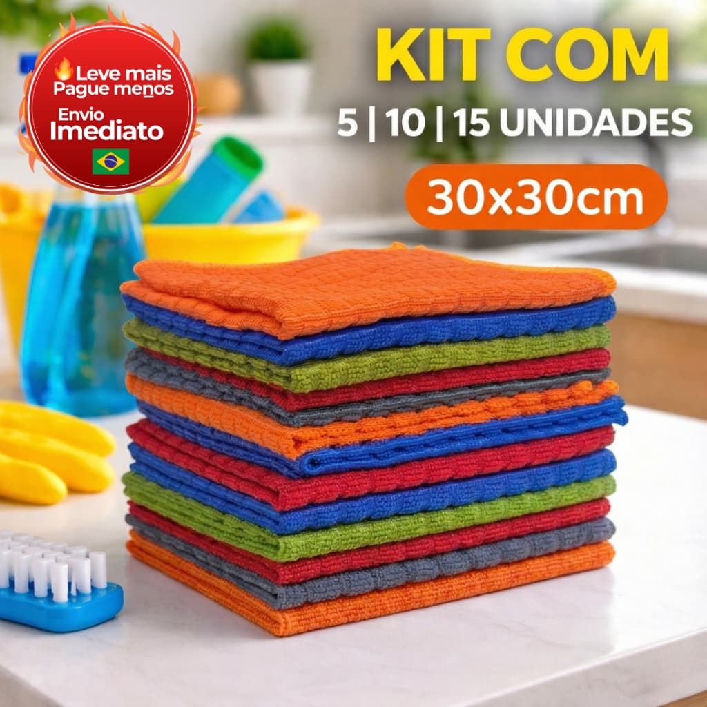 Kit Pano de Microfibra Flanela 5 | 10 | 15 Un 30x30cm Multiuso Limpeza Doméstica Vidro Pia Carro.