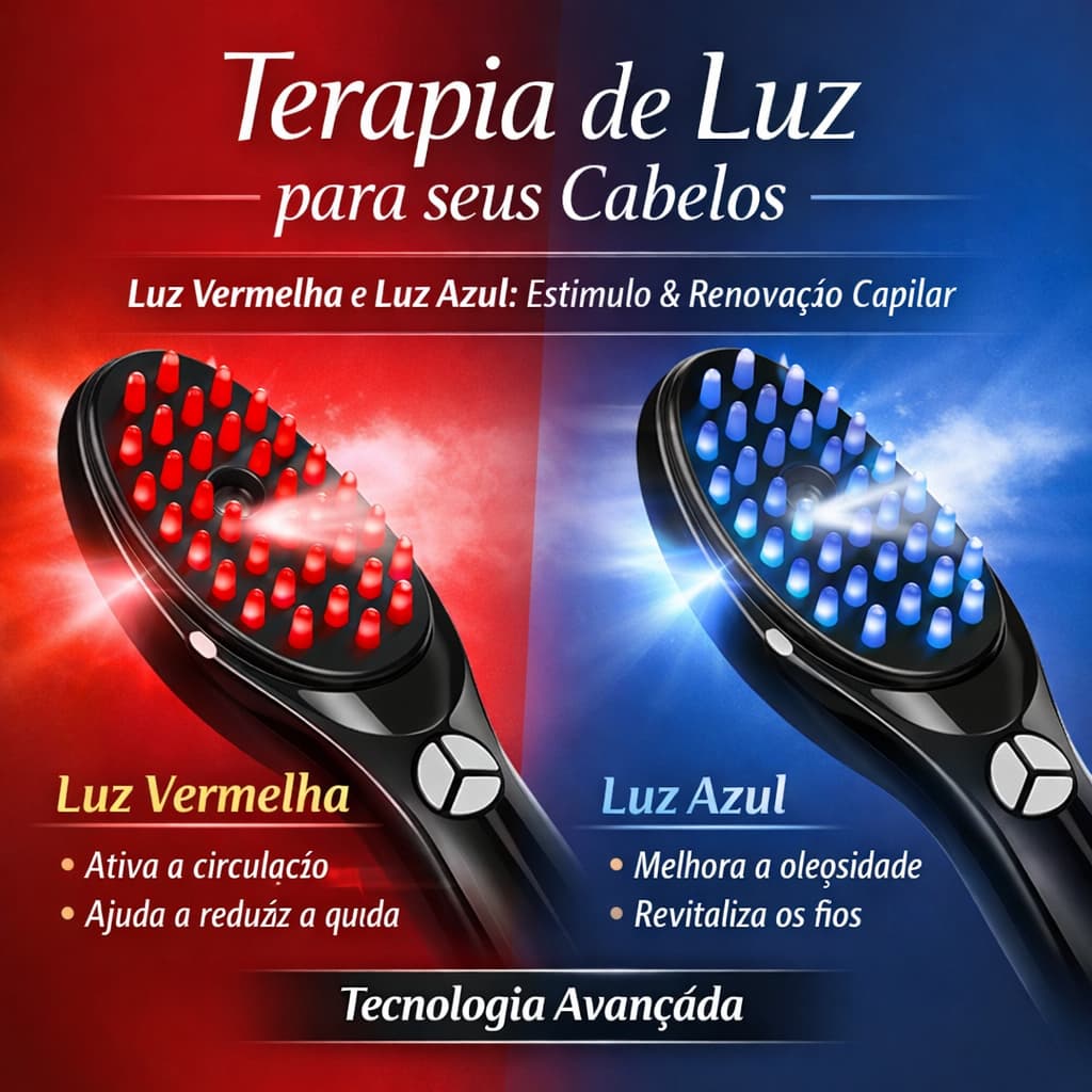 Escova Massageador Laser 4 em 1— Nano‑Atomização, Terapia de Luz Vermelha/Azul, Antiqueda e Reservatório Recarregável