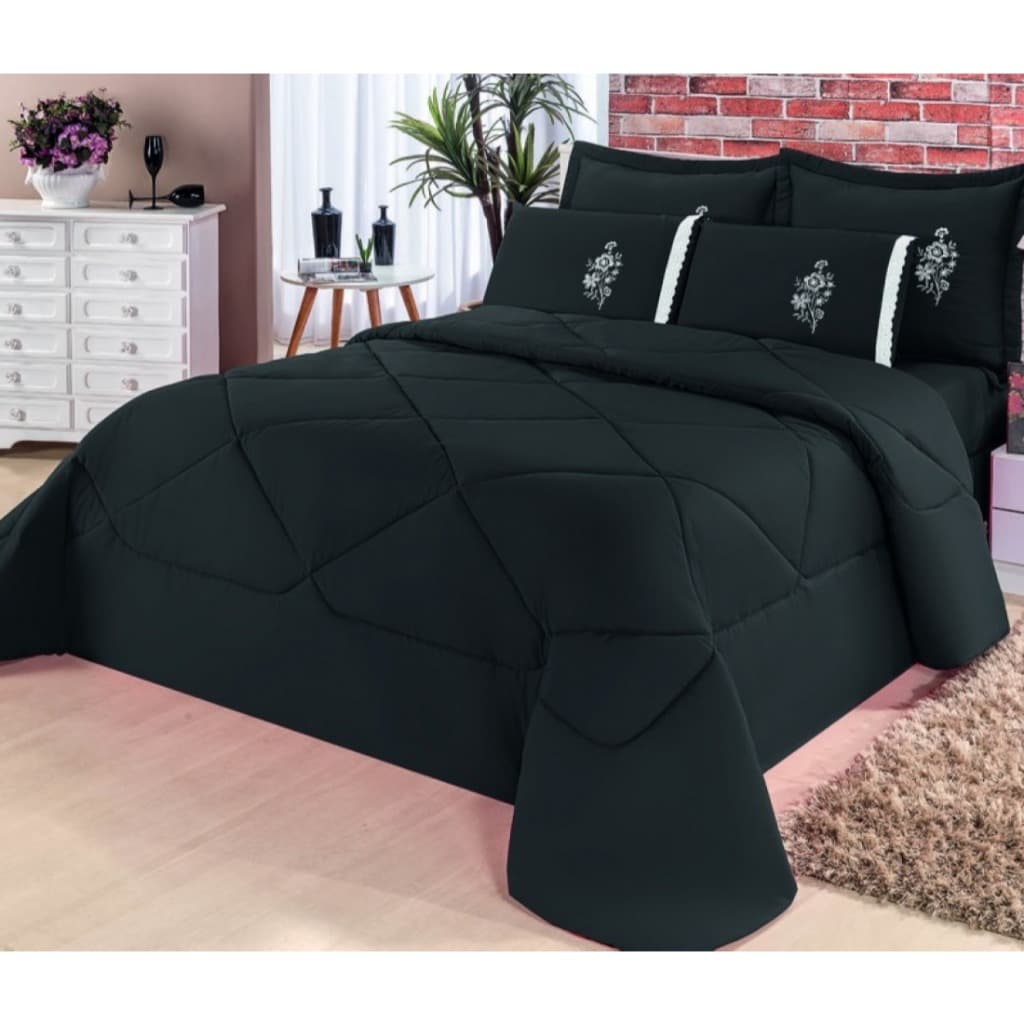 Kit 6 Peças Para Cama Casal Padrão Conforto Edredom + Jogo De Lençol