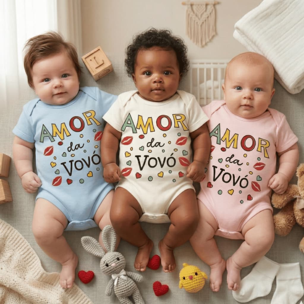 Body Bebê Amor da Vovó Algodão Roupa Infantil P M G Menino Menina bori