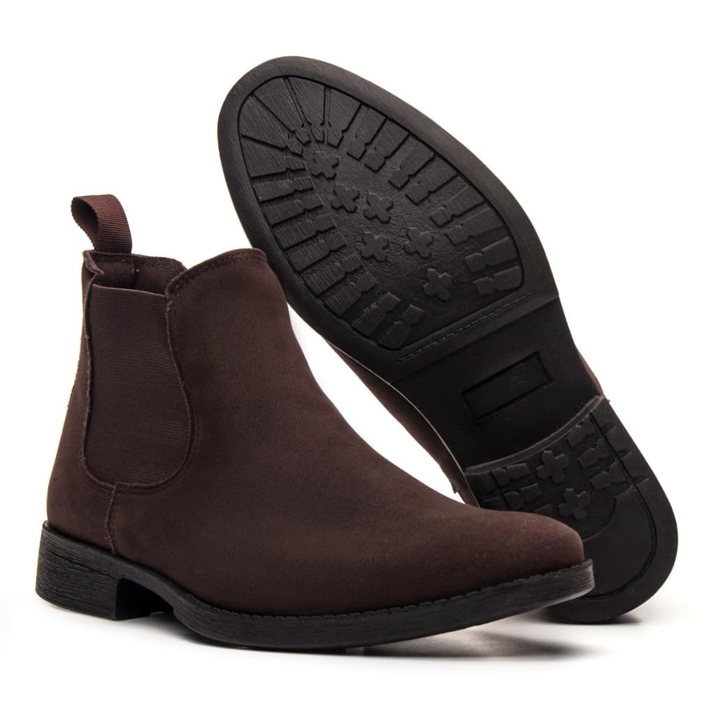 Bota Chelsea Botina Masculina Casual em Camurça Moderna Elegante e Confortavel Café