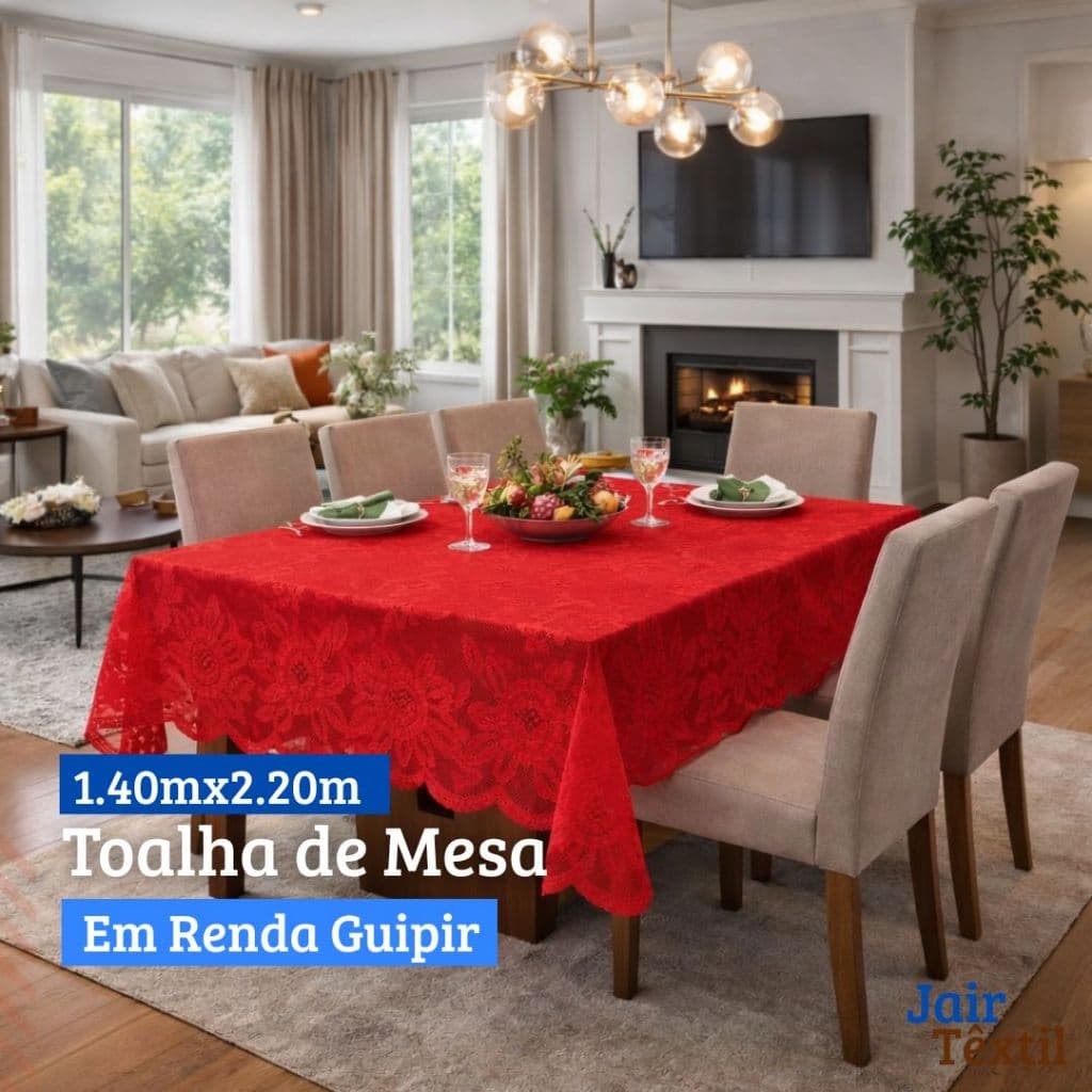 Toalha Luxo Decorativa para Mesa 6 Lugares com Renda Gripir