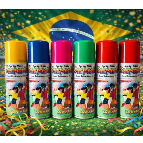 Serpentina Spray Make 250ml/85g Atóxico Coloridas em Diversas Cores Para Festejar os Jogos da Copa