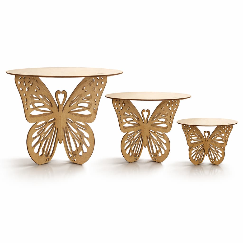 Kit Trio Mesinhas Borboleta MDF Decoração Festa Pegue Monte