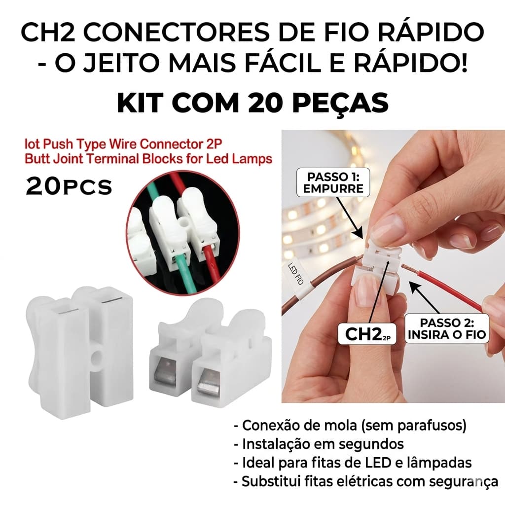 Conector de Emenda 2 Vias CH2 - Instalação Rápida e Segura, Alta Qualidade