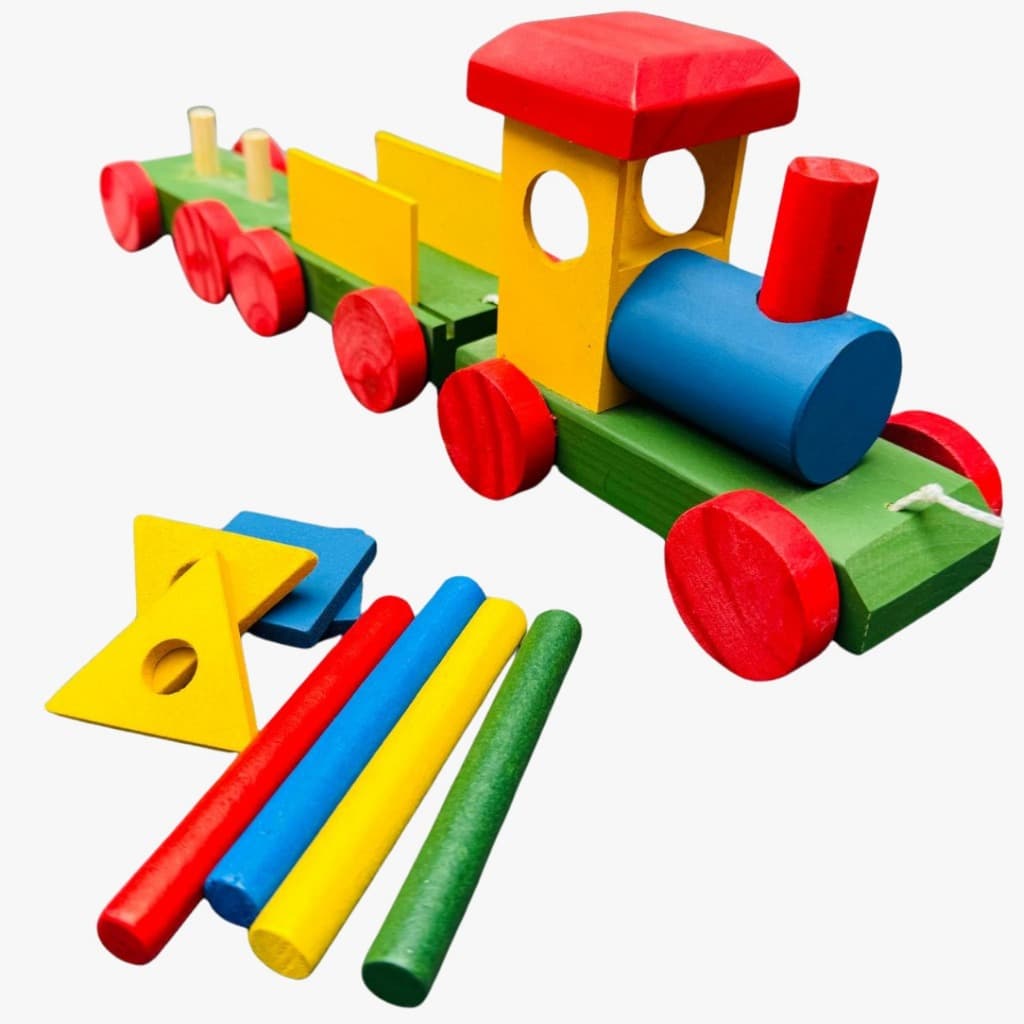 Brinquedo Tremzinho em Madeira Educativo Infantil Coordenação Motora Imaginação e Diversão Criança
