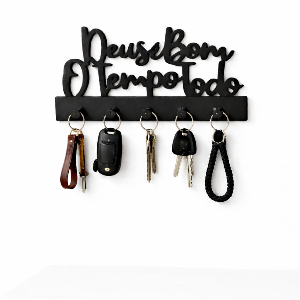 Porta Chaves Decorativo Para Parede 05 Ganchos | Decoração Moderna | Letreiro Cristão