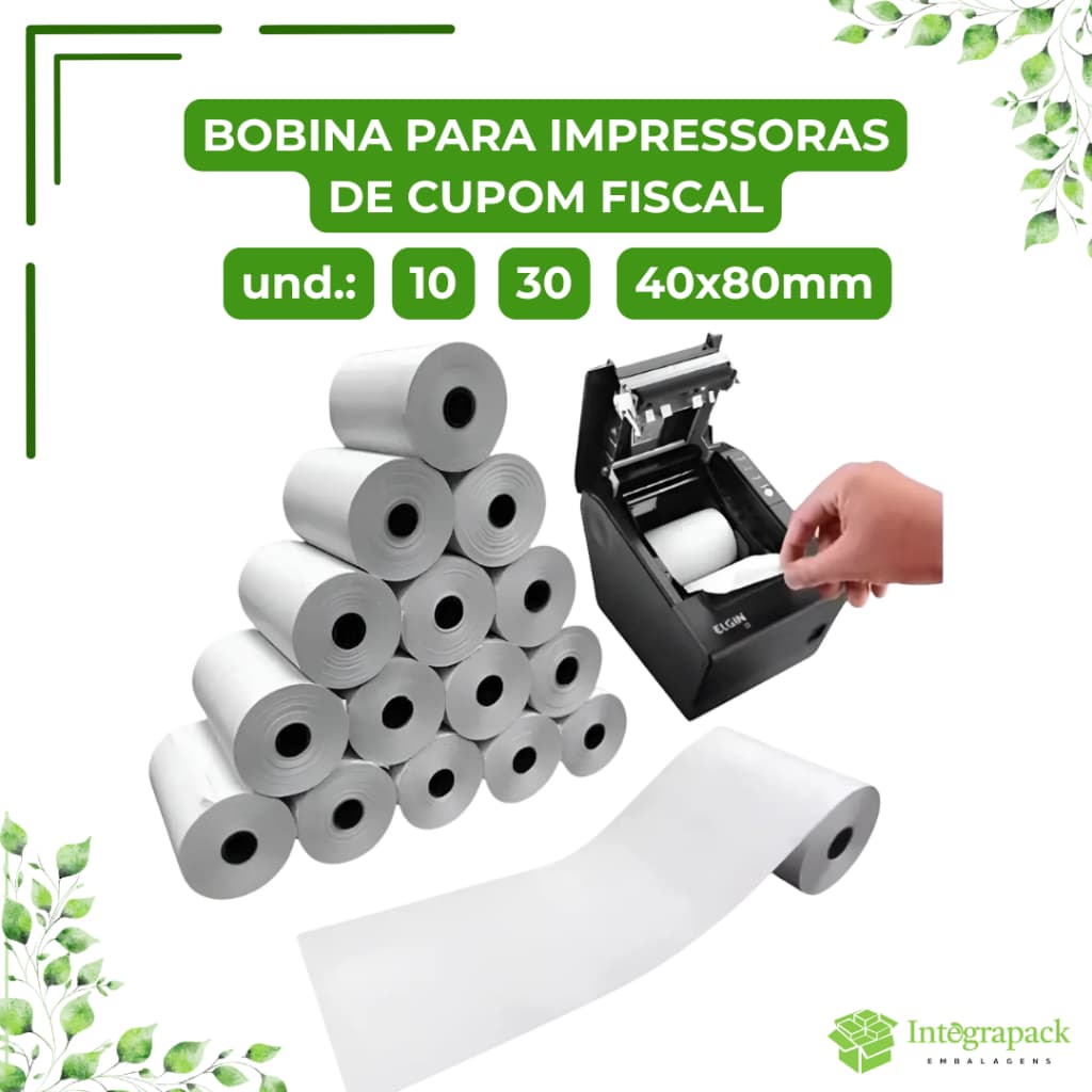 Bobina Térmica 40x80mm Impressora Fiscal Bematech Elgin Sweda Cupom Fiscal Alta Qualidade