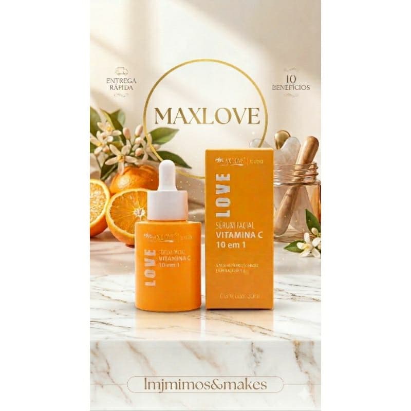 sérum vitamina C 10 em 1/Skincare, Vitamina C, Max Love, Sérum Facial, Rosto, Beleza, Maquiagem.