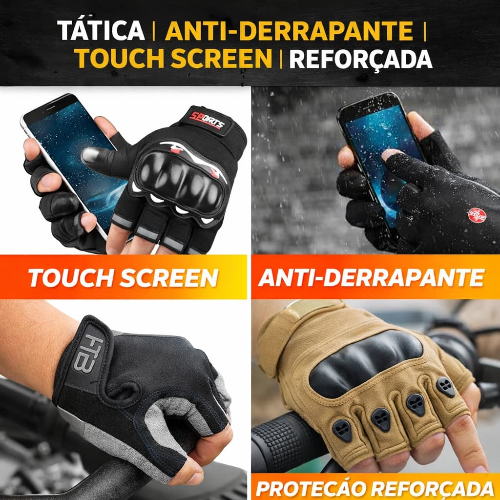 Par Luva Tática Militar Moto Bike Touch Screen Antiderrapante Reforçada