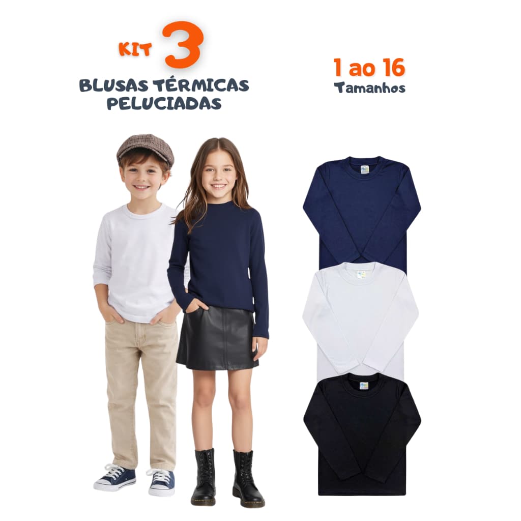 3 Blusa TERMICA PELUCIADA Infantil Juvenil Proteçao Inverno Segunda Pele Quente - Unissex