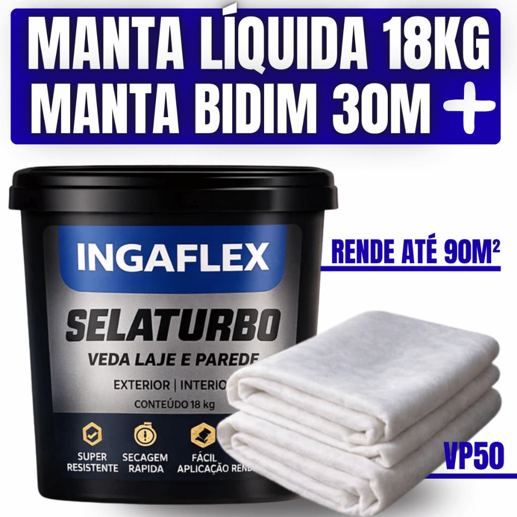 Kit Impermeabilização Manta Líquida 18kg + Manta Estrutural 30m Alta Durabilidade Anti Infiltração