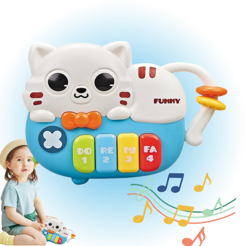 Meu Primeiro Piano Brinquedo Musical Infantil Gatinho Piano Luz e Som Educativo para Bebê +12 Meses