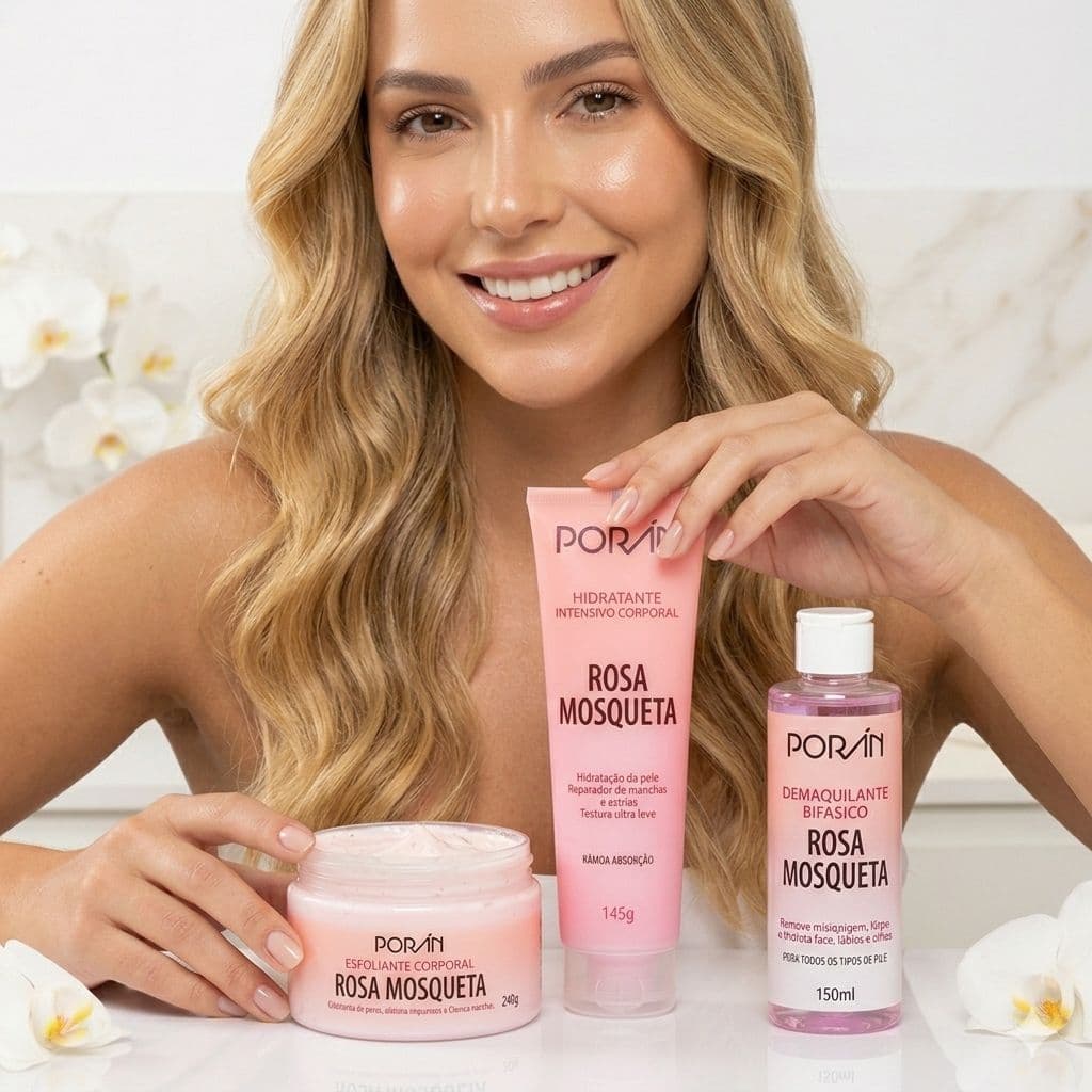 Kit Skin Care Completo Pele Seca Rosa Mosqueta Hidratante Demaquilante Esfoliante