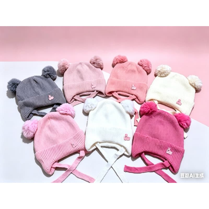 Gorro Infantil Feminino de Tricô com Pompom Duplo, Super Fofo e Quentinho, Touca Fashion para Meninas de 2 a 5Anos
