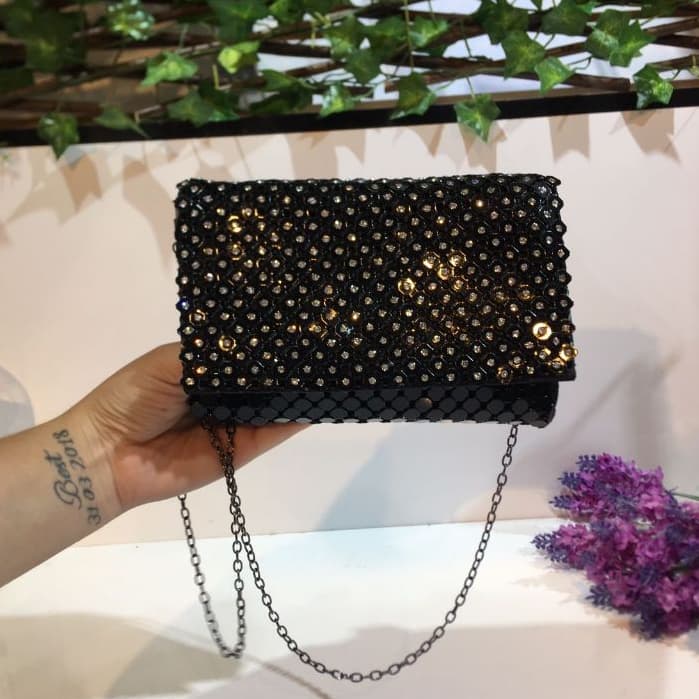 Bolsa Clutch Com Alça Formato Placa Metalizada Geometrica Para Festas e Formaturas