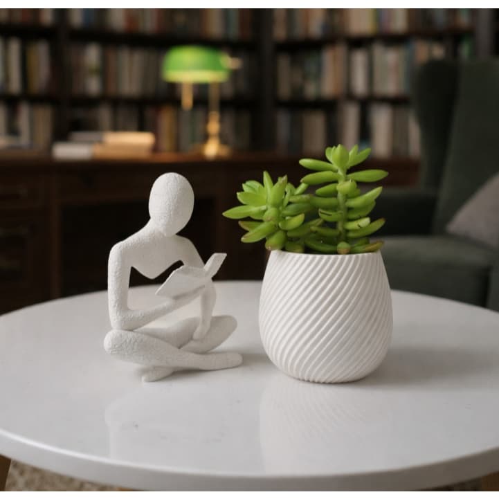 Estátua Leitor Livro + Vaso porta joia– Decoração Moderna minimalista