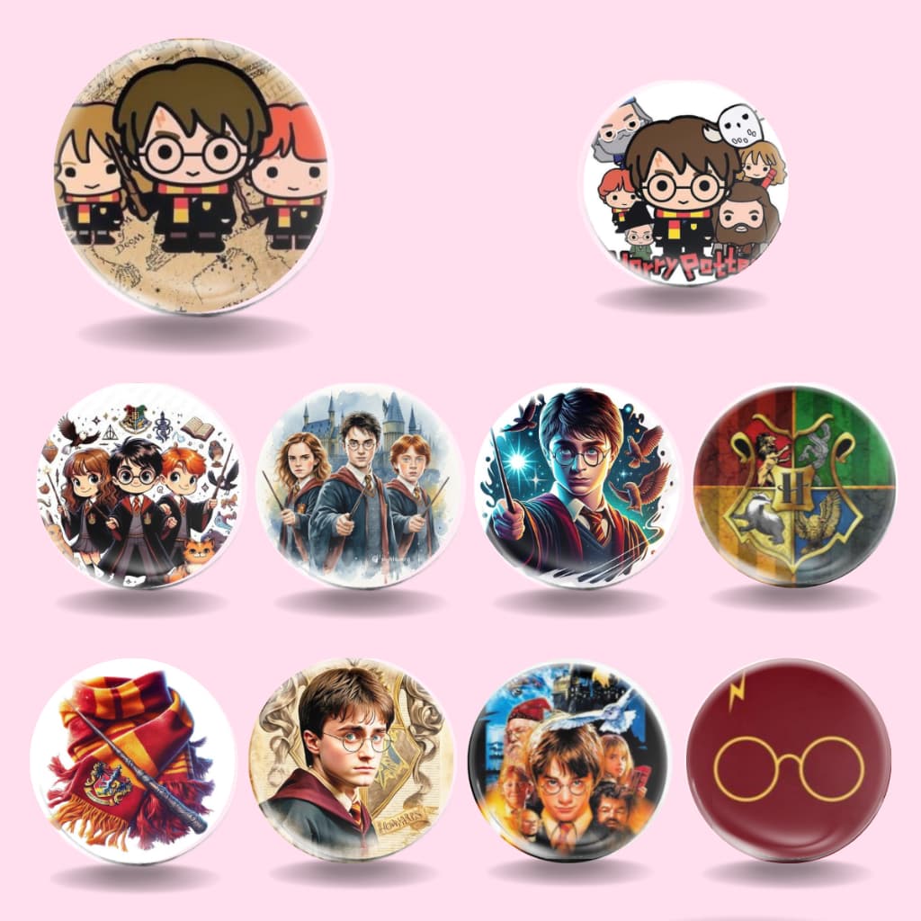 kit 10 botons Harry Potter lindos, casas e personagens buttons, broches, pins  tamanho3,5